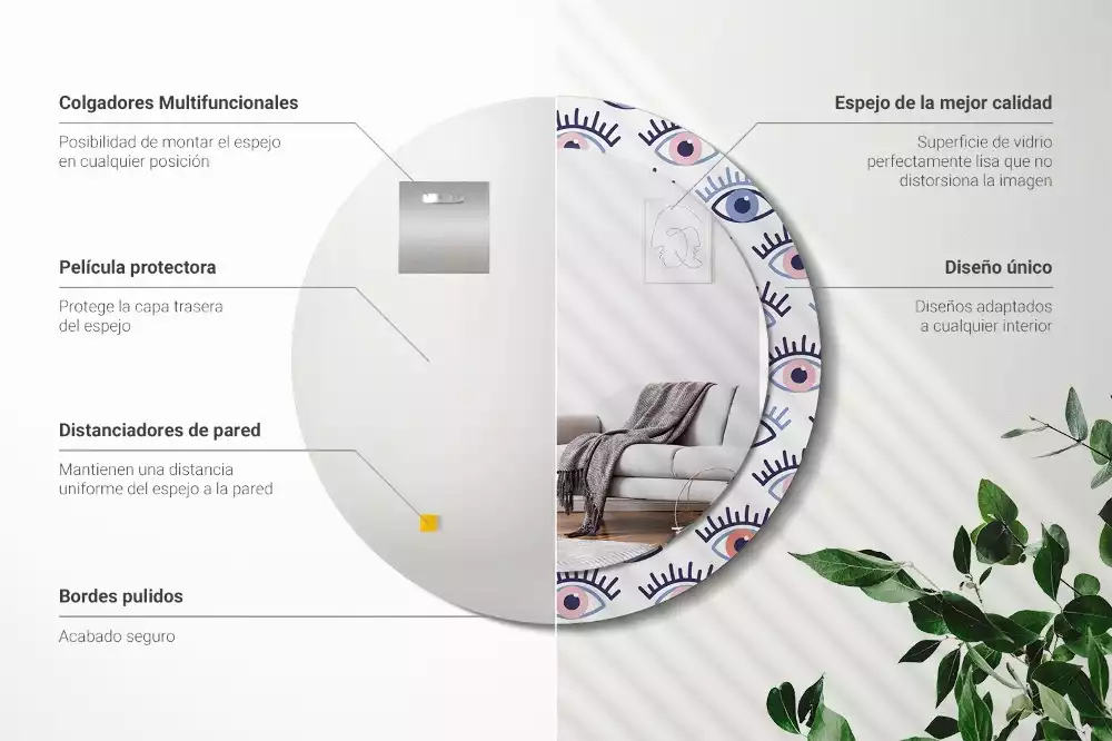 Rund spegel med tryckt ram Ögon