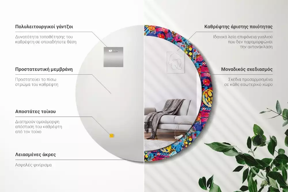 Rund spegel med tryckt ram Färgglada doodles