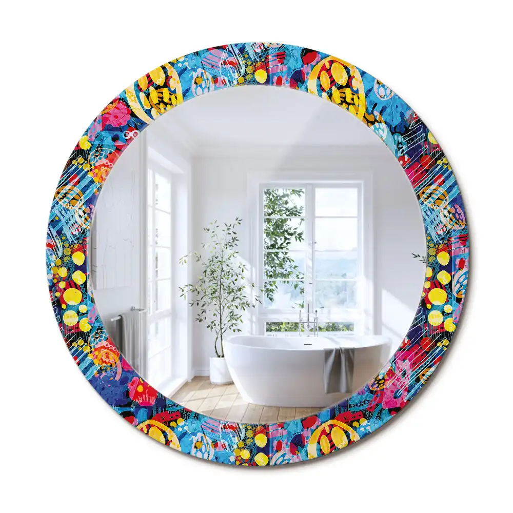 Rund spegel med tryckt ram Färgglada doodles