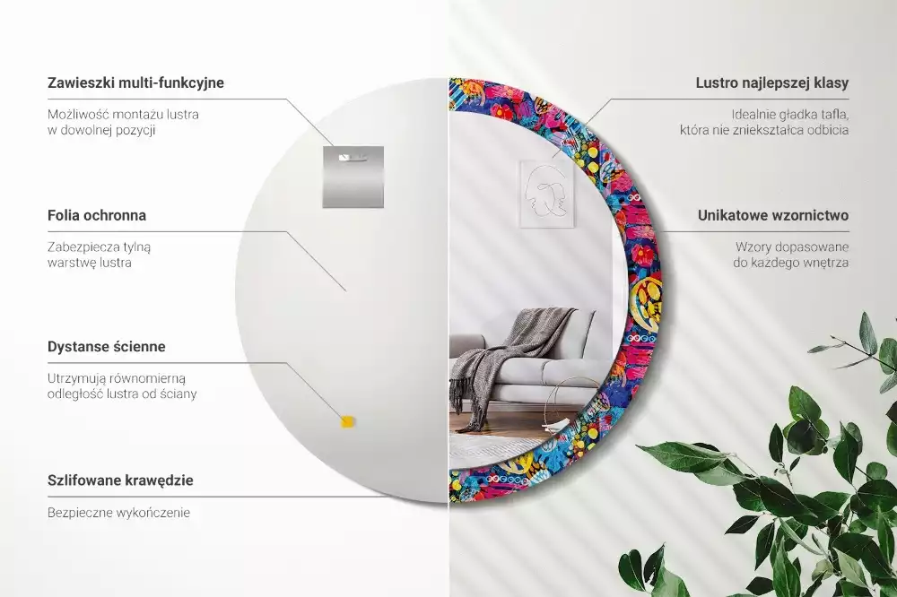 Rund spegel med tryckt ram Färgglada doodles