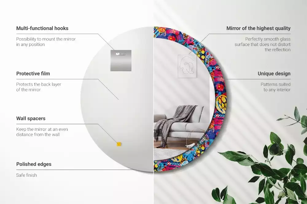 Rund spegel med tryckt ram Färgglada doodles