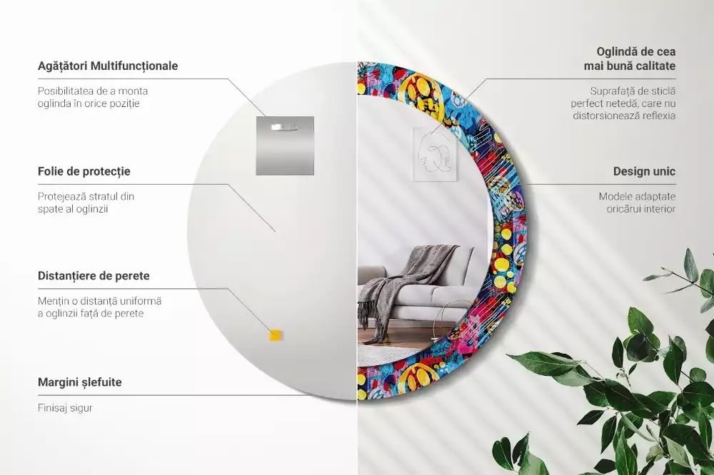 Rund spegel med tryckt ram Färgglada doodles