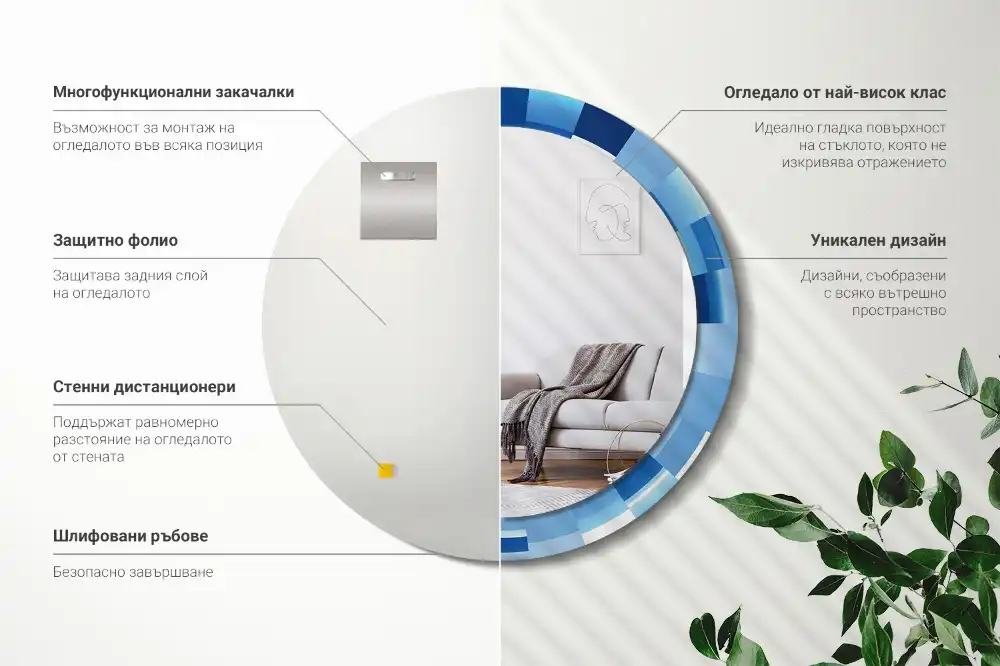 Rund spegel med tryckt Blå abstrakt