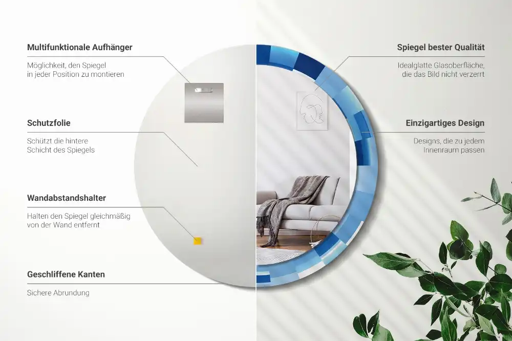 Rund spegel med tryckt Blå abstrakt