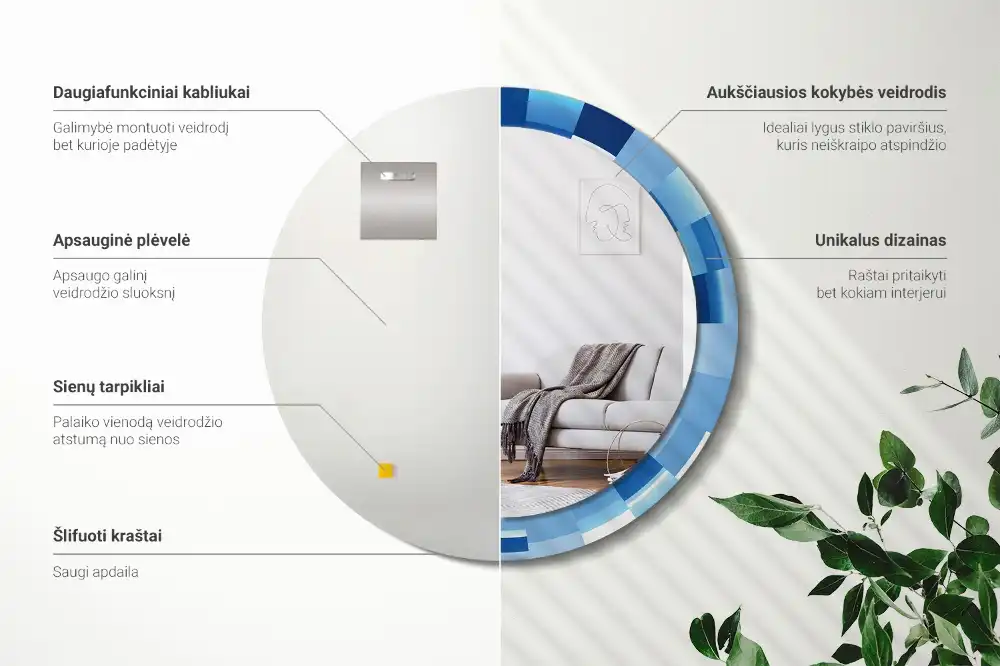 Rund spegel med tryckt Blå abstrakt