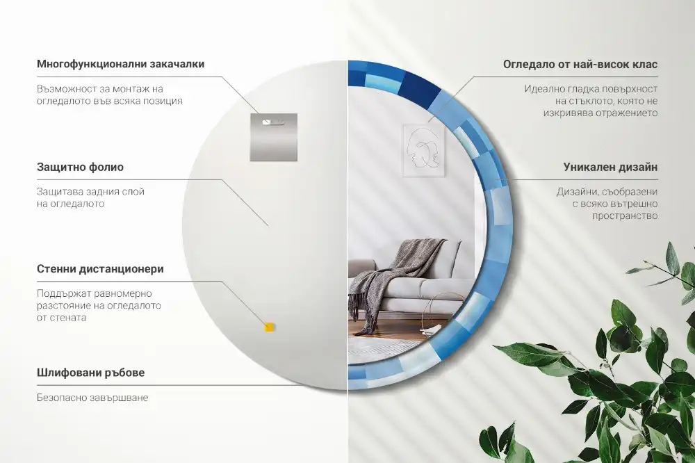 Rund spegel med tryckt Blå abstrakt