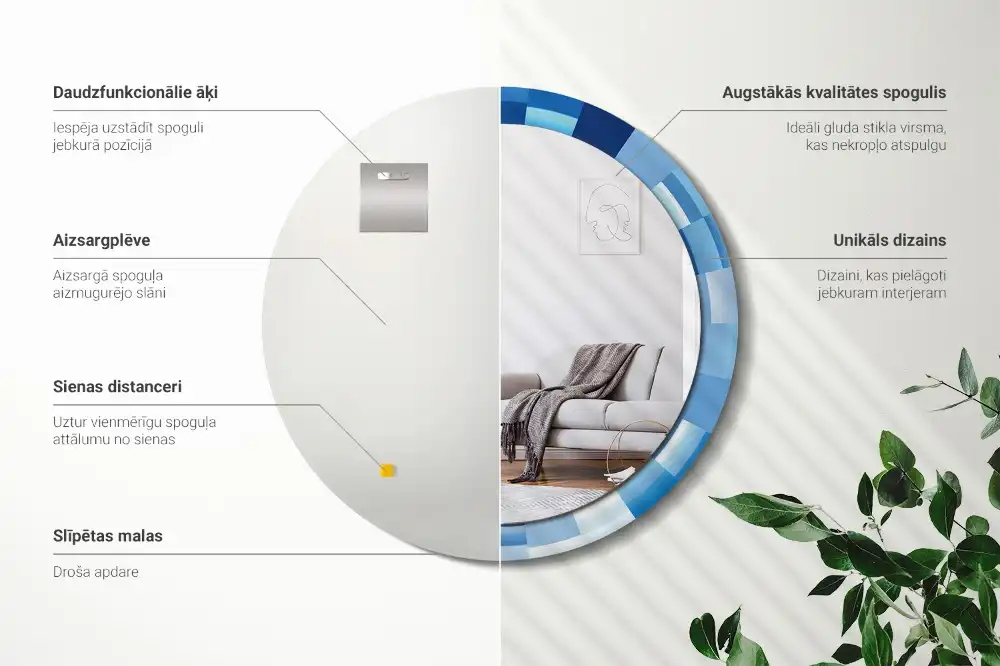 Rund spegel med tryckt Blå abstrakt