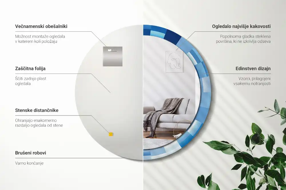 Rund spegel med tryckt Blå abstrakt