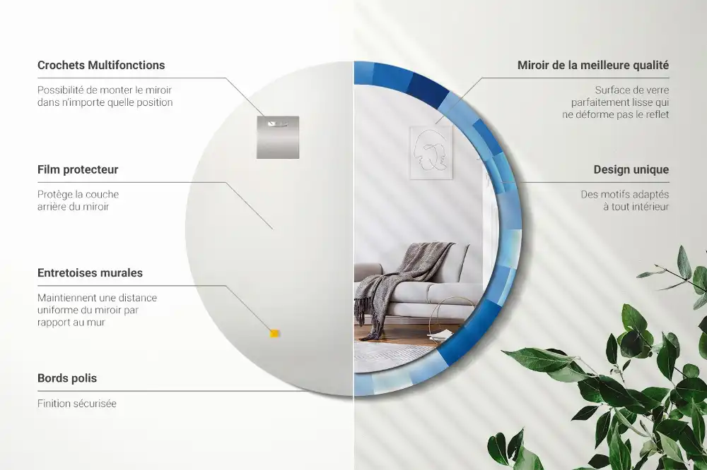 Rund spegel med tryckt Blå abstrakt