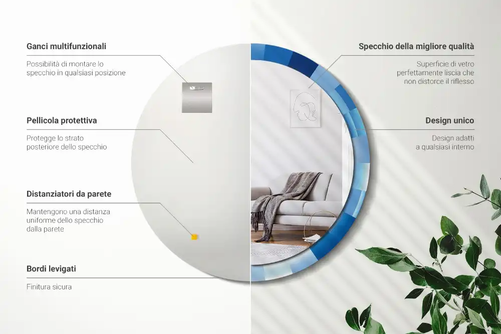 Rund spegel med tryckt Blå abstrakt