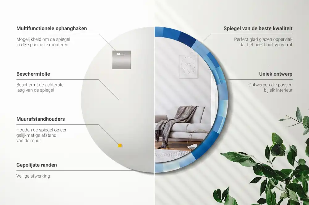 Rund spegel med tryckt Blå abstrakt