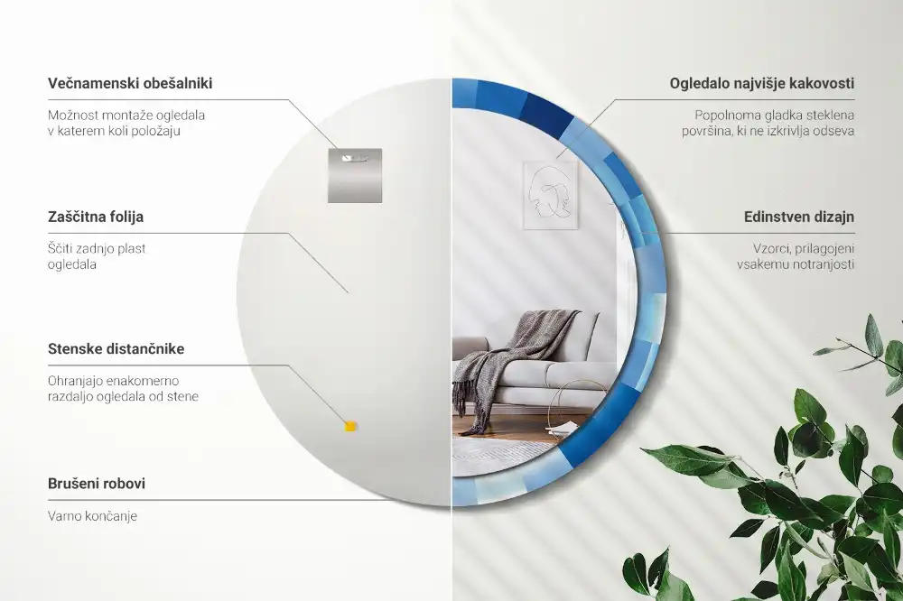 Rund spegel med tryckt Blå abstrakt