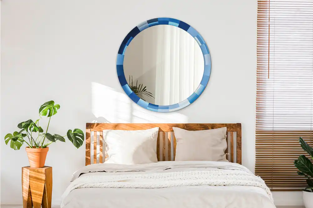 Rund spegel med tryckt Blå abstrakt