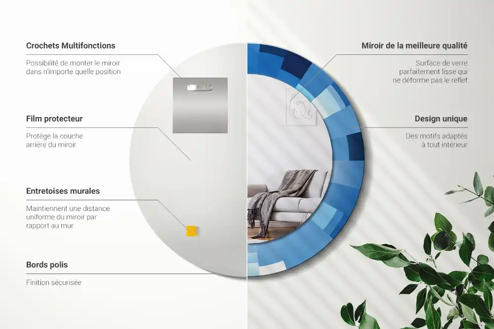 Rund spegel med tryckt Blå abstrakt