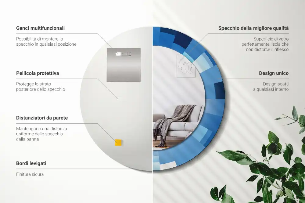 Rund spegel med tryckt Blå abstrakt