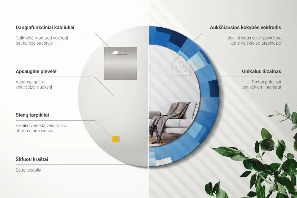 Rund spegel med tryckt Blå abstrakt