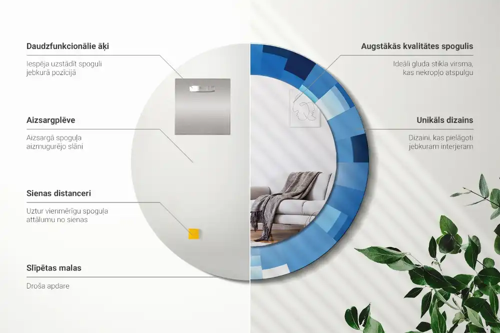 Rund spegel med tryckt Blå abstrakt