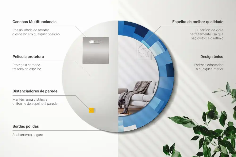 Rund spegel med tryckt Blå abstrakt