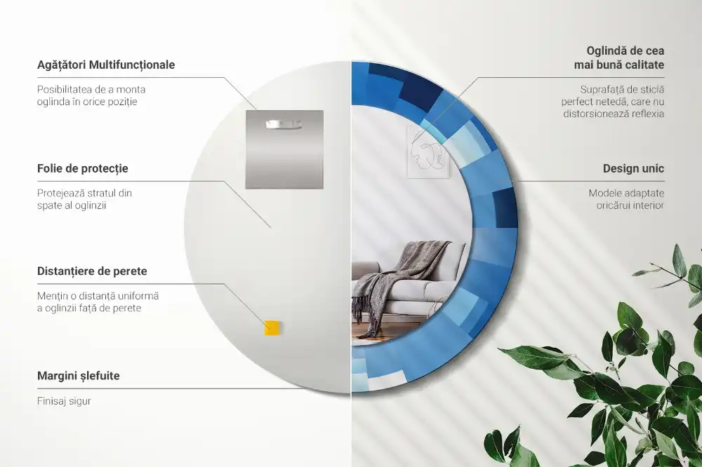 Rund spegel med tryckt Blå abstrakt