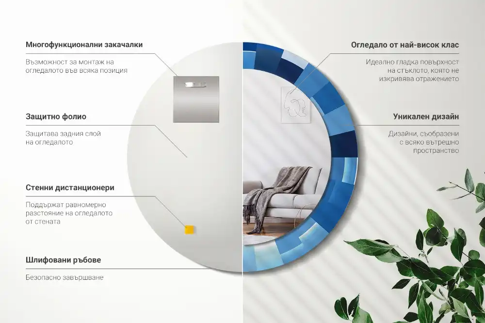 Rund spegel med tryckt Blå abstrakt