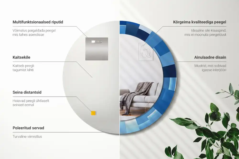 Rund spegel med tryckt Blå abstrakt