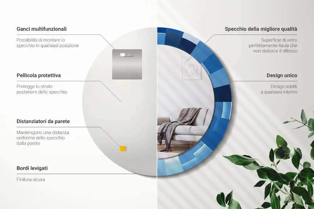 Rund spegel med tryckt Blå abstrakt