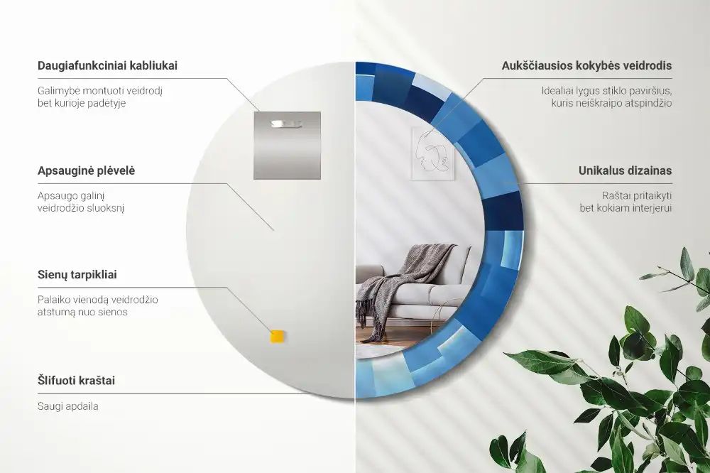 Rund spegel med tryckt Blå abstrakt