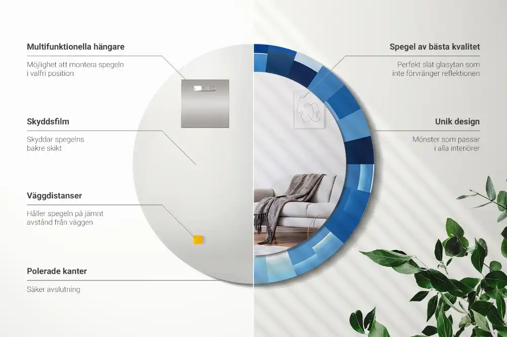 Rund spegel med tryckt Blå abstrakt