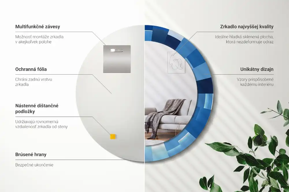 Rund spegel med tryckt Blå abstrakt