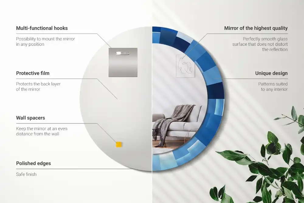 Rund spegel med tryckt Blå abstrakt
