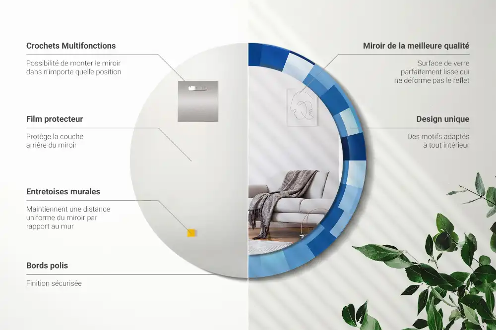 Rund spegel med tryckt Blå abstrakt