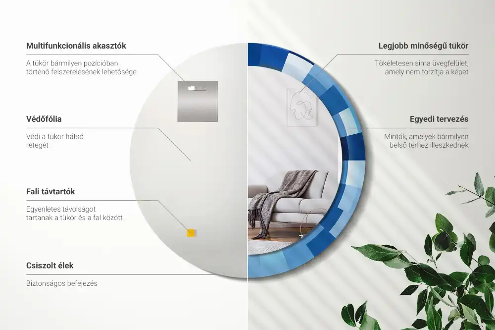 Rund spegel med tryckt Blå abstrakt