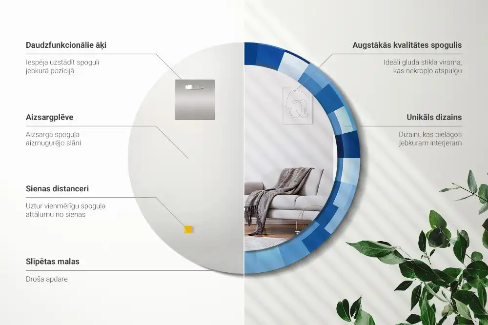 Rund spegel med tryckt Blå abstrakt