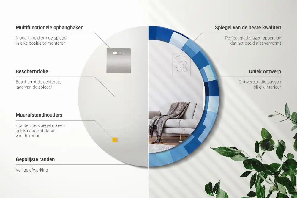 Rund spegel med tryckt Blå abstrakt