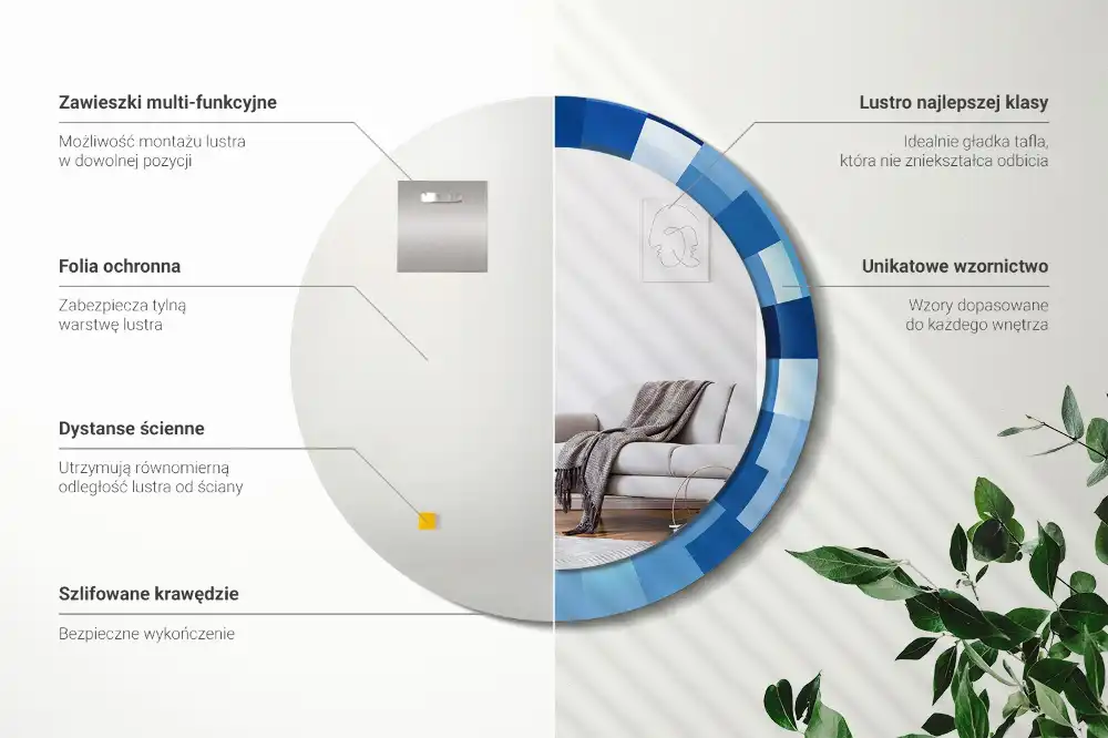 Rund spegel med tryckt Blå abstrakt