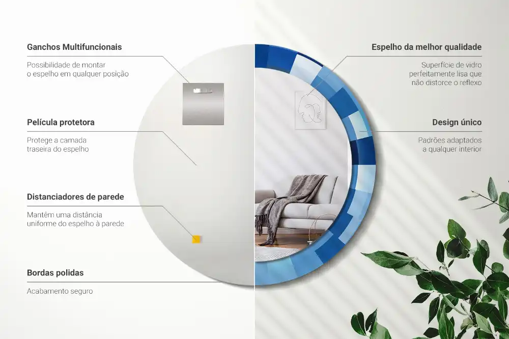 Rund spegel med tryckt Blå abstrakt