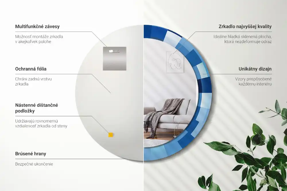 Rund spegel med tryckt Blå abstrakt