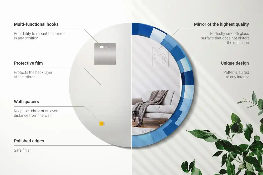 Rund spegel med tryckt Blå abstrakt