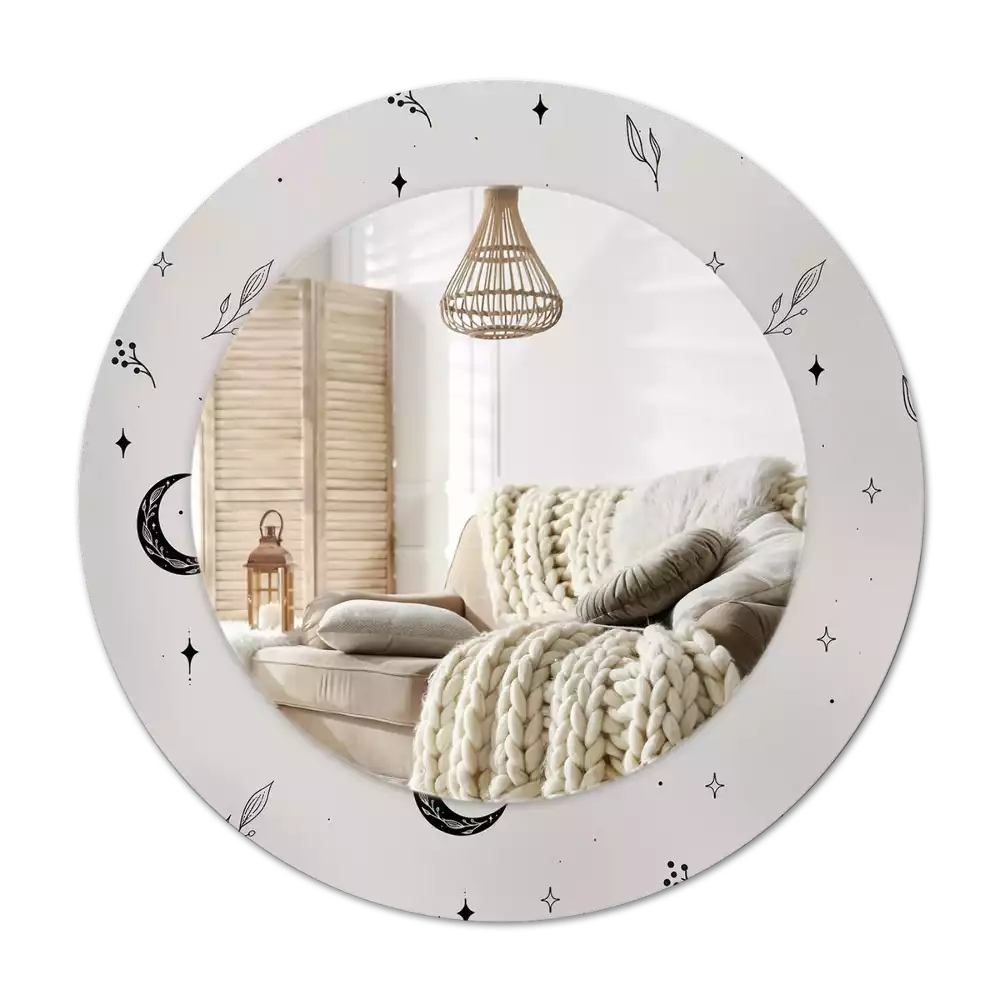 Rund spegel med tryckt ram Doodle växter