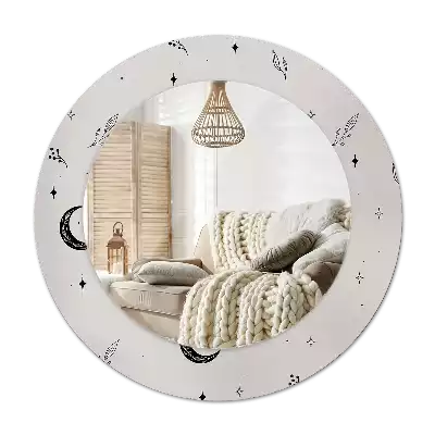 Rond spegel med tryckt ram Doodle växter