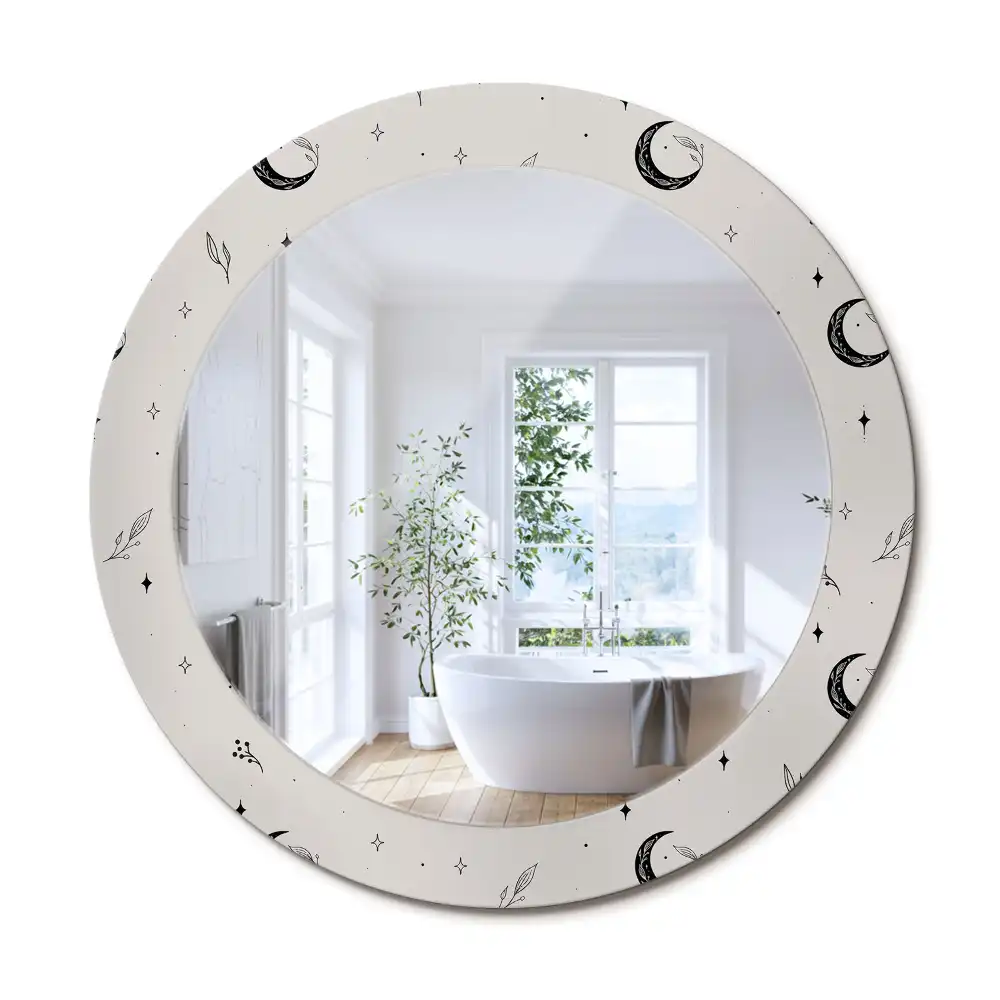 Rund spegel med tryckt ram Doodle växter