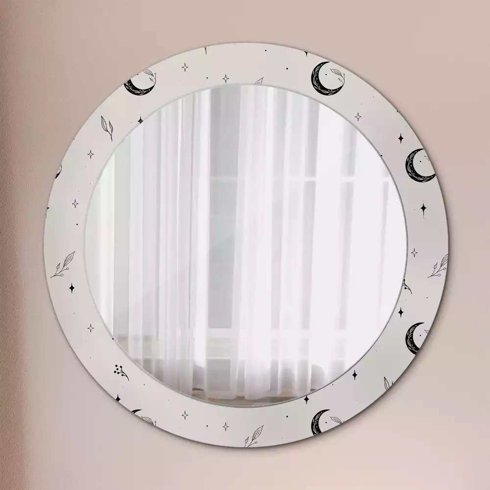 Rund spegel med tryckt ram Doodle växter