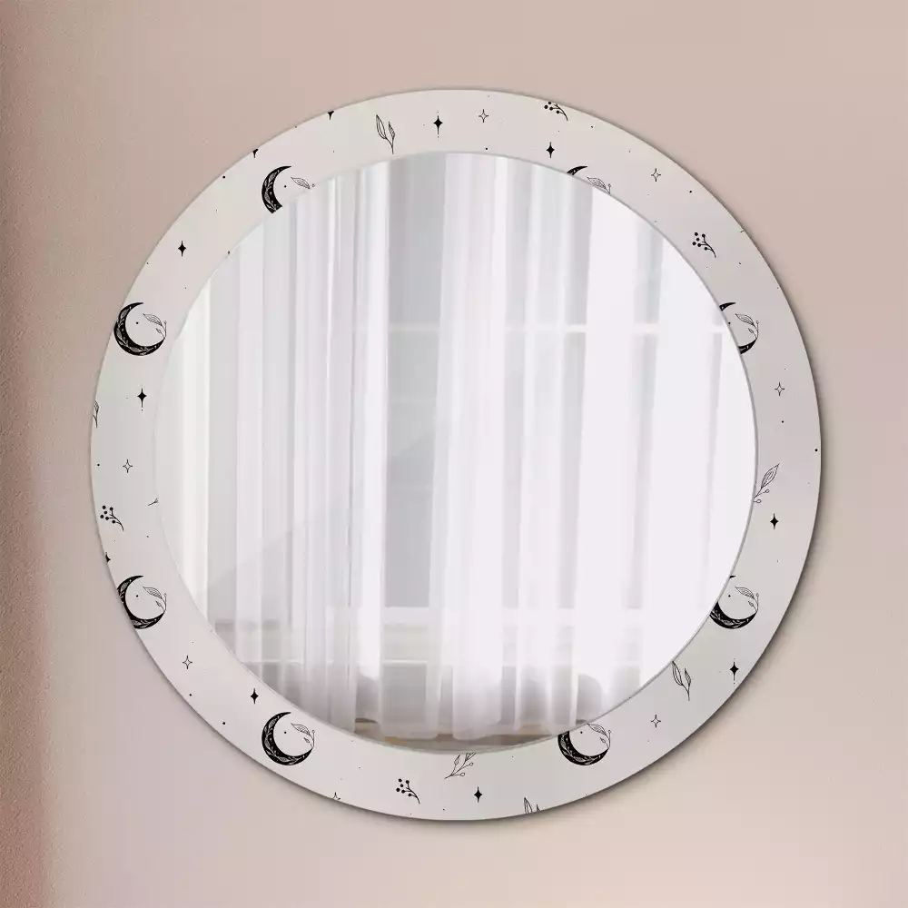 Rund spegel med tryckt ram Doodle växter