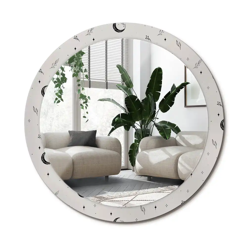 Rund spegel med tryckt ram Doodle växter