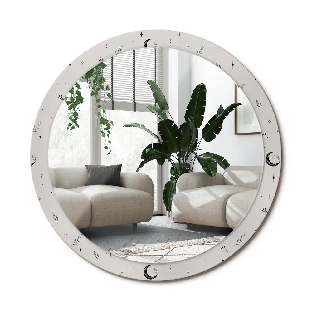 Rund spegel med tryckt ram Doodle växter