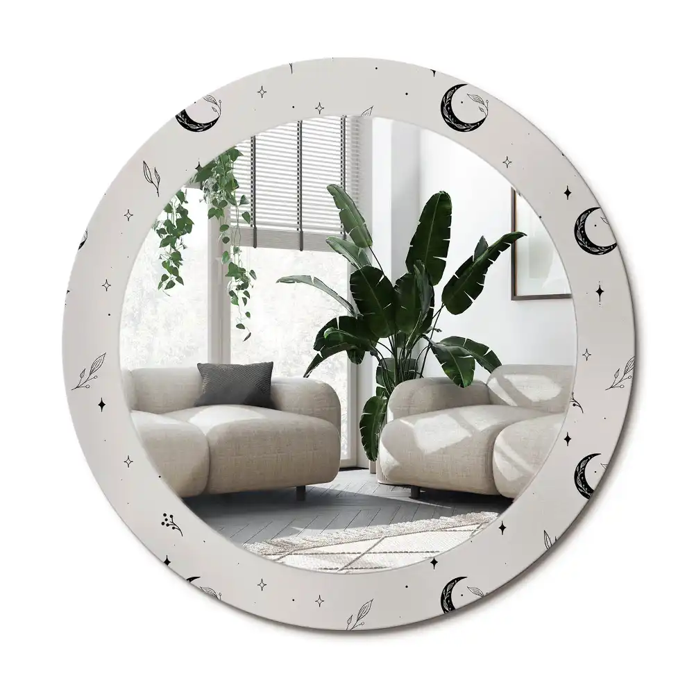 Rund spegel med tryckt ram Doodle växter