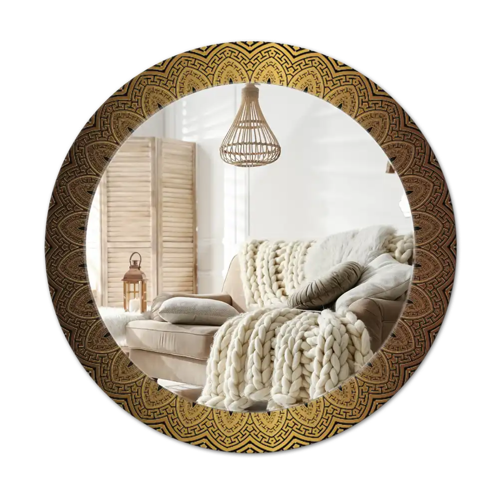 Rund spegel med tryckt Grekisk prydnad