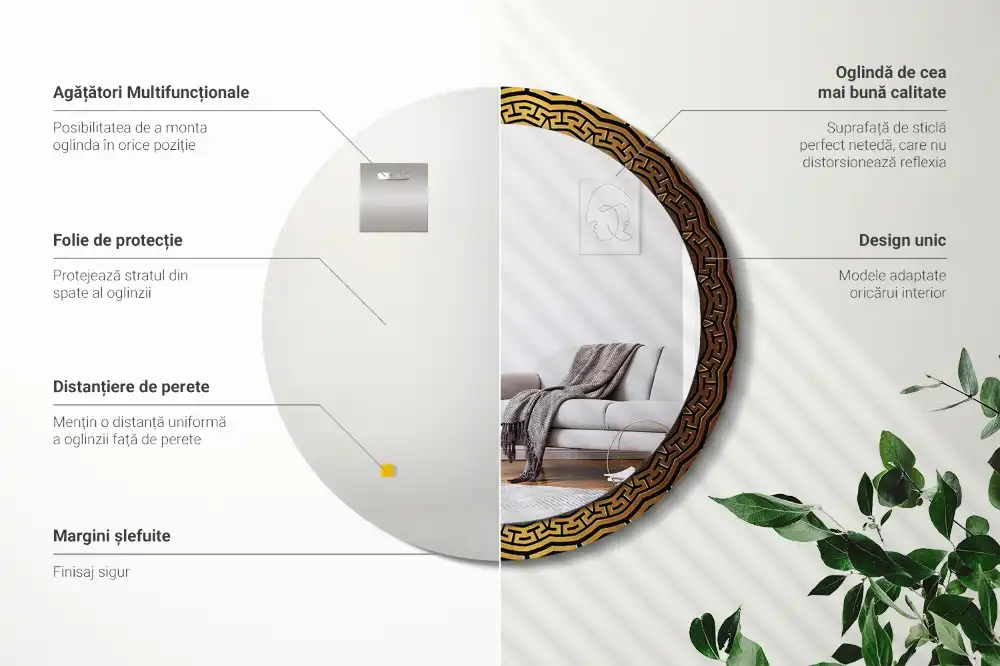 Rund spegel med tryckt Grekisk prydnad