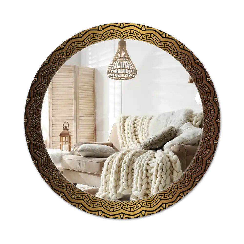 Rund spegel med tryckt Grekisk prydnad