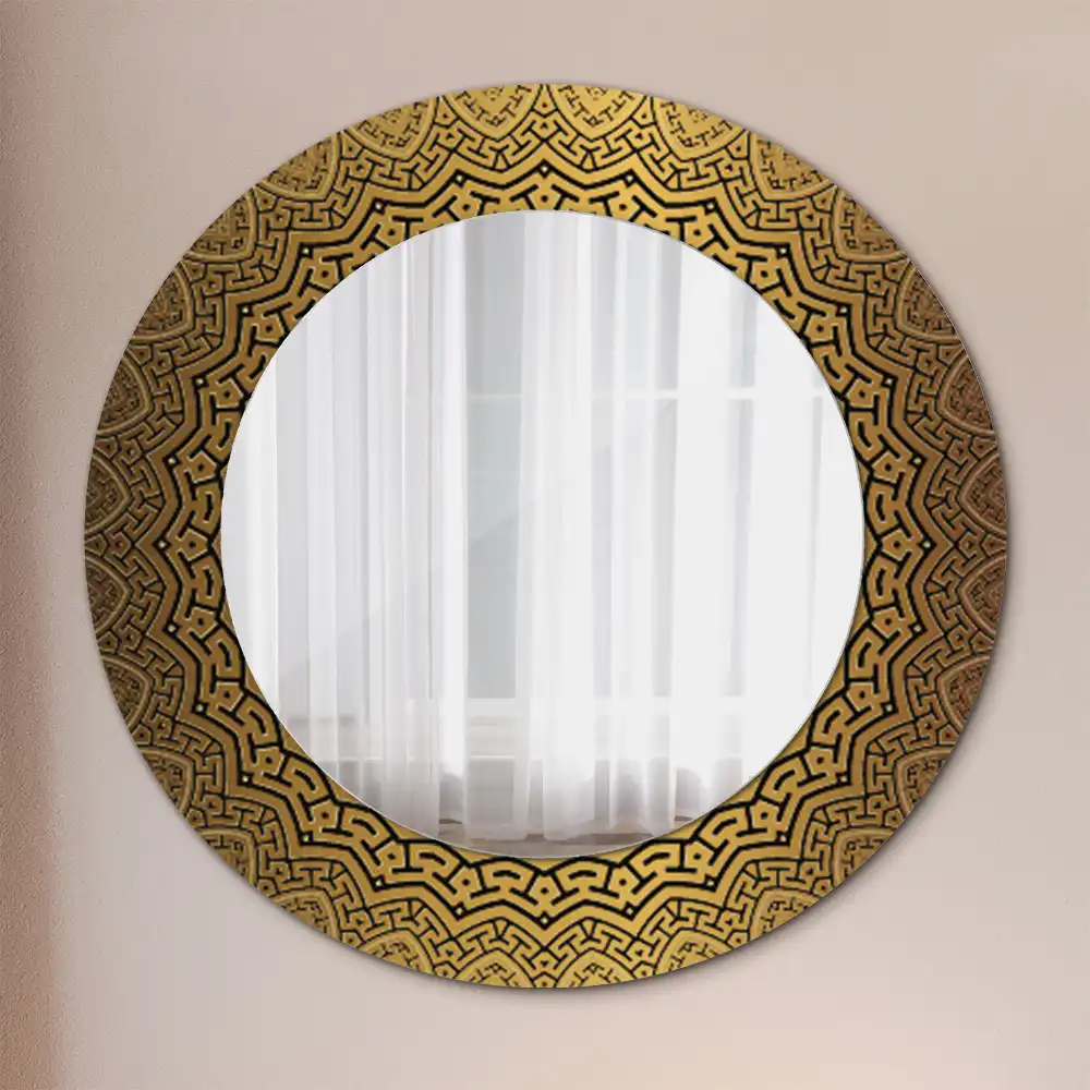 Rund spegel med tryckt Grekisk prydnad
